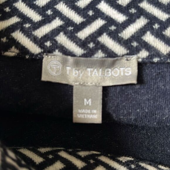 Talbots T by Talbots Blue and White Print Mock Zip Neck Shirt Top Size Medium - Picture 3 of 9